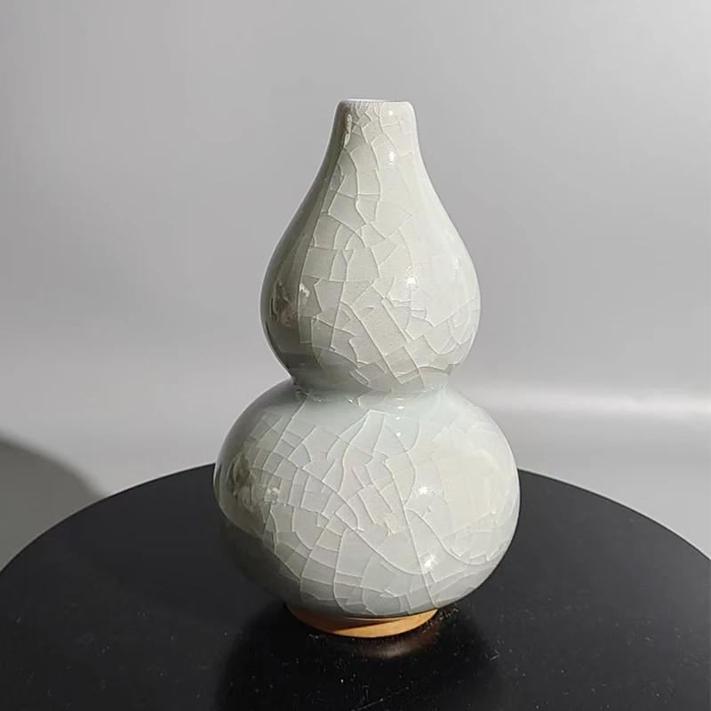 16cm Jun Kiln Crackle Glaze Gourd Vase Hand Fired Unique Texture Hydroponic Vase Tea Table Decor Gift