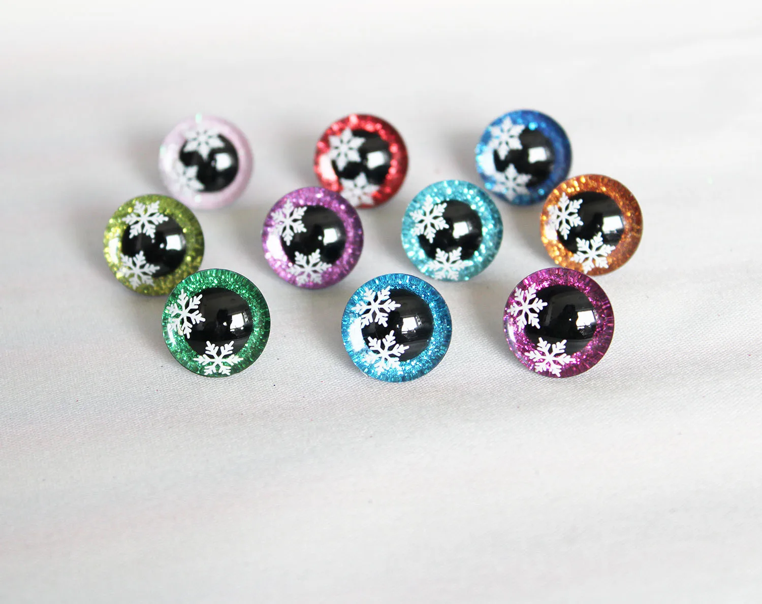 

20pcs 9mm 12 14 16 18 20 25 30 35mm clear 3D snow eyes glitter safety toy snow eyes long stem with glitter fabric with washer