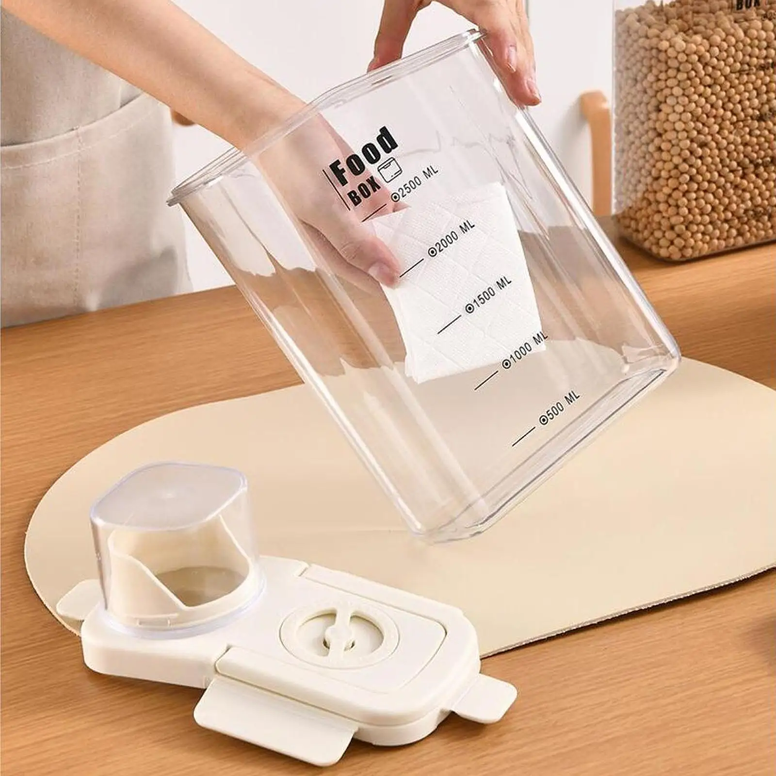 Rice Storage Container Kitchen Bin with Scale Transparent Tank with Large Spout Sealed Food Dispenser for Oatmeal Pet Food - view 4