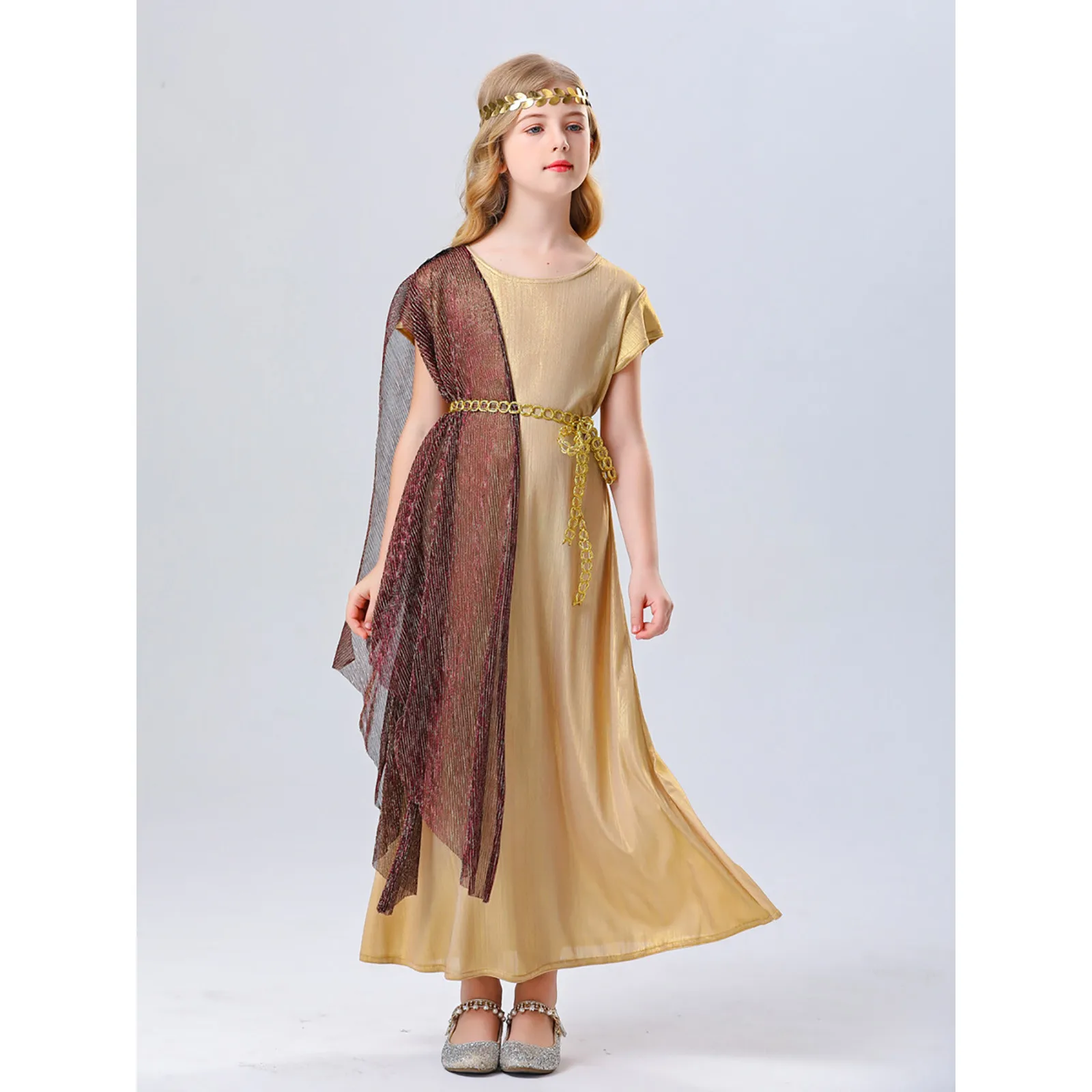 

2025 Medieval Children Costume Greek Goddess Cosplay Girls Dress Halloween Egyptian Queen Athena Kids Stage Performance Costumes