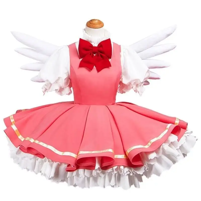 Disfraz de Cosplay de Sakura Cardcaptor para mujer, vestido de sirvienta de Lolita rosa de lujo, ala de cosplay de Sakura, disfraz de anime japonés, 2025