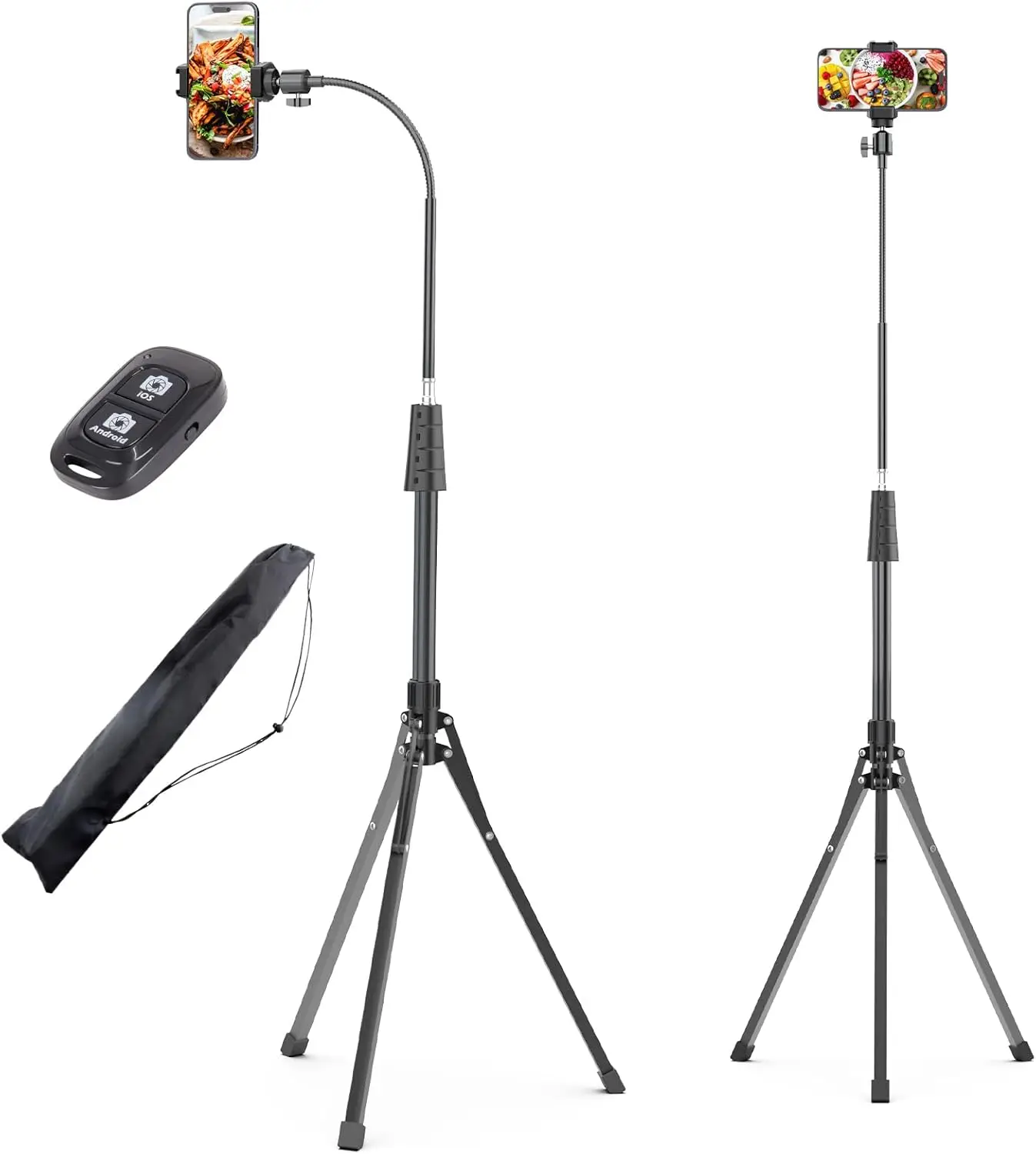 

92'' Adjustable Phone Tripod with Gooseneck, Remote for iPhone & Android, Stable Overhead Stand