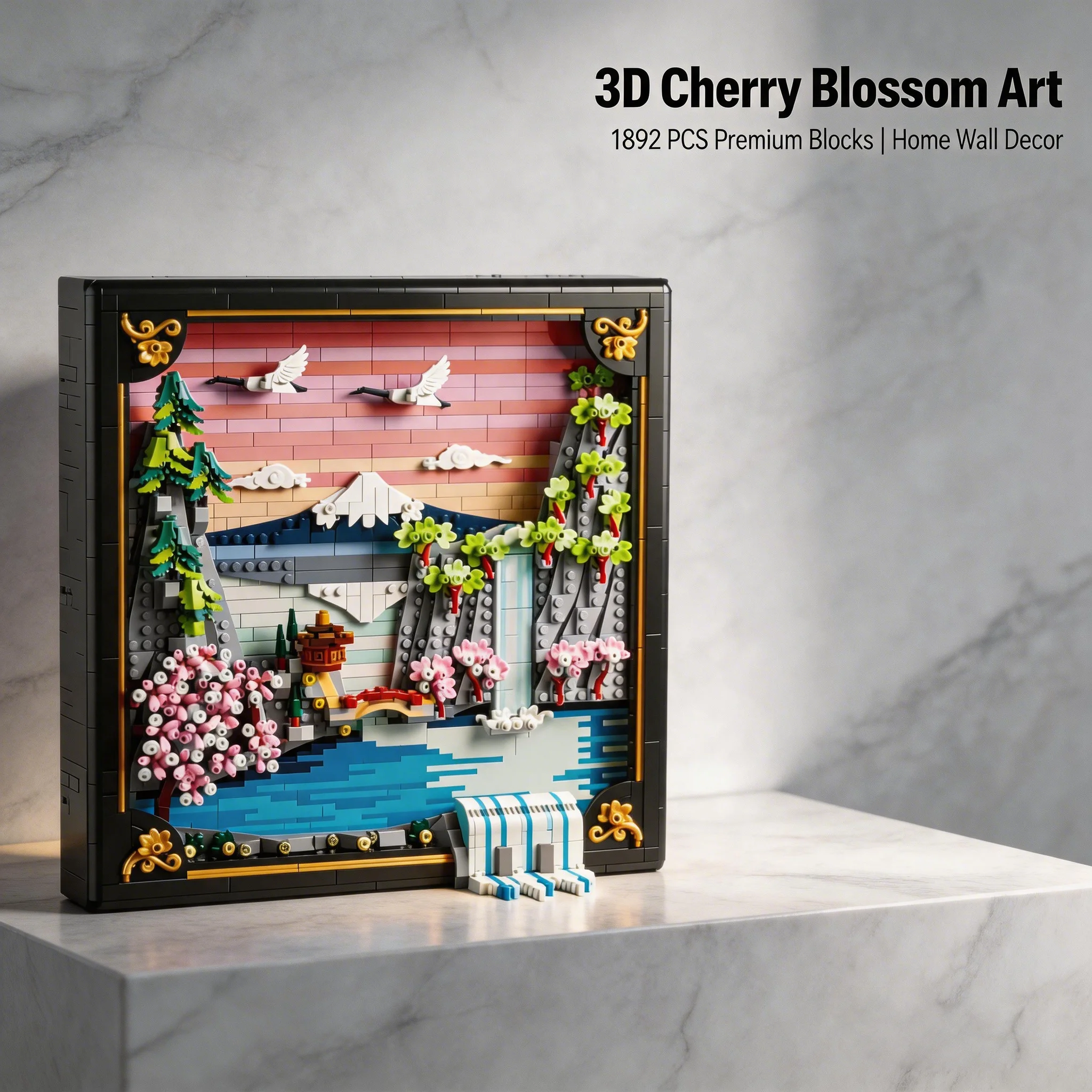 

Creative Photo 1892PCS Cherry Blossom Mount Fuji Landscape Building Block Painting Decoration Model Holiday Gifts Fun To Build