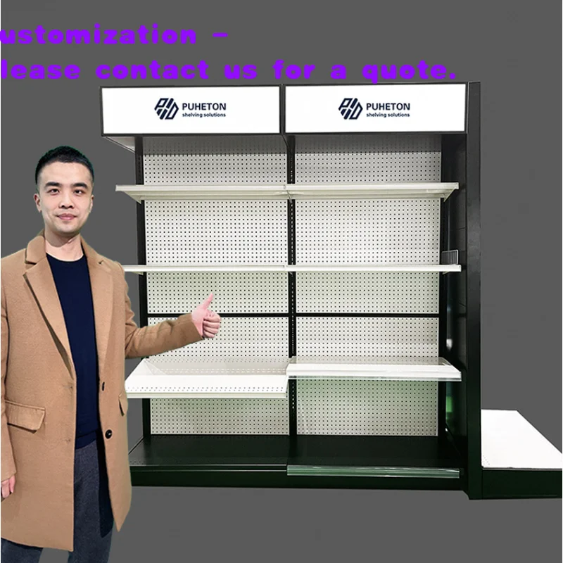 custom.American Style Supermarket Rack Heavy Duty Double Sided Upright Retail Shelves Metallic Supermarket Shelf