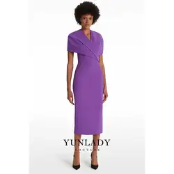 YUNLAN Luxury Purple Cape Sleeve Mother of the Bride Formal Evening Dress 2024 Saudi Arabia Wedding Guest Sky Blue Party Dress