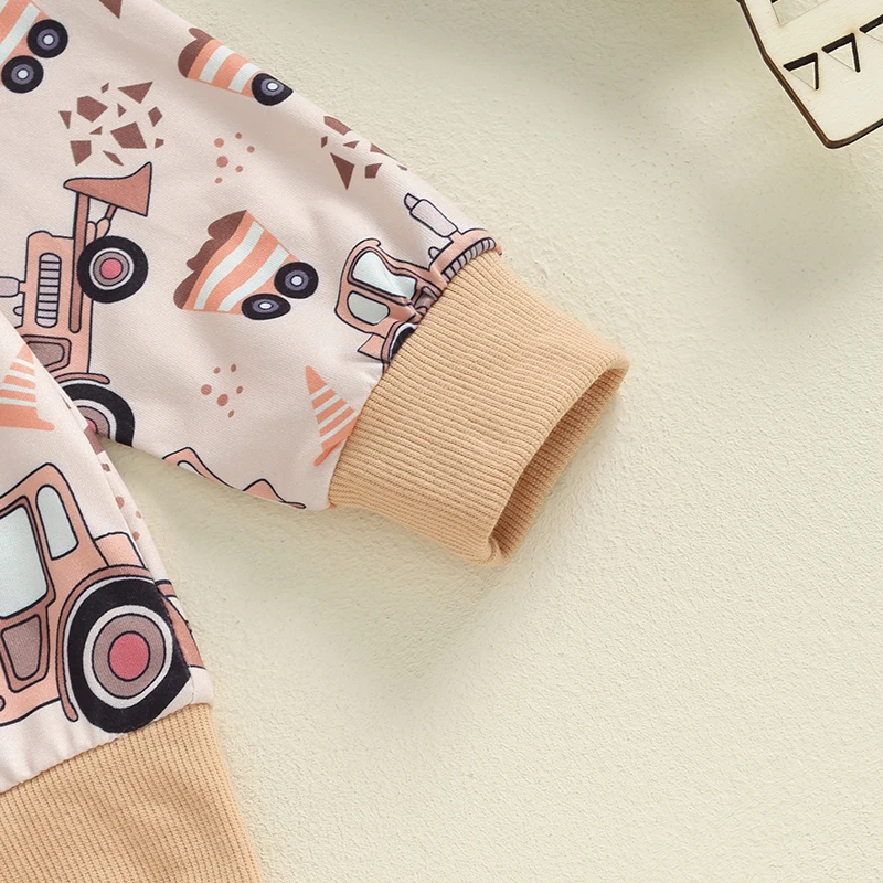 2024-06-04 Lioraitiin  Baby Boy Track Suit Tractor Print Long Sleeve Sweatshirt and Elastic Sweatpants Outfits for Toddler