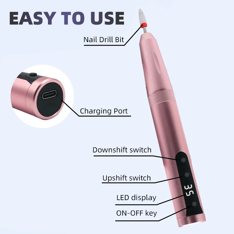 بدلة أظافر باديكير لاسلكية قابلة لإعادة الشحن لأطراف أظافر جل الأكريليك، أداة العناية باليدين والقدم لحفر الأظافر للأظافر السميكة #3