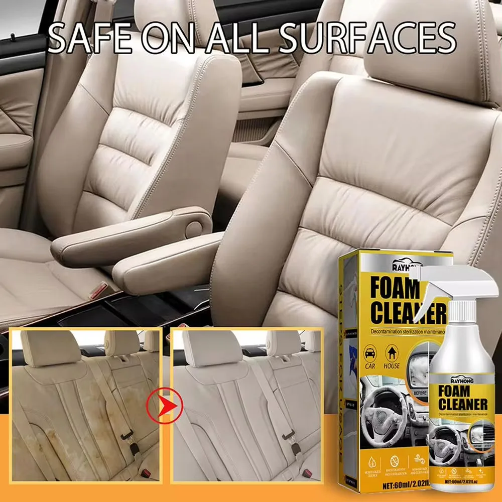 60ml Car Interior Leather Cleaner Strong Decontamination Foam Cleaner Home Seat Leather Cleaning Foam Spray Auto Accessories