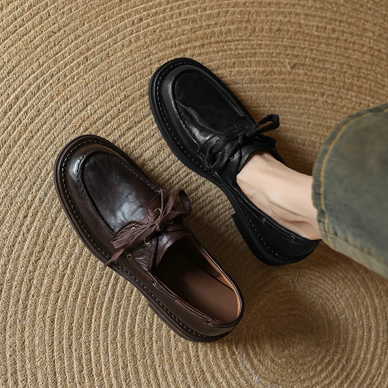 2026 new summer women sandals natural leather 22-25cm cowhide+sheepskin round toe lace-up high heel women shoes fashion loafers
