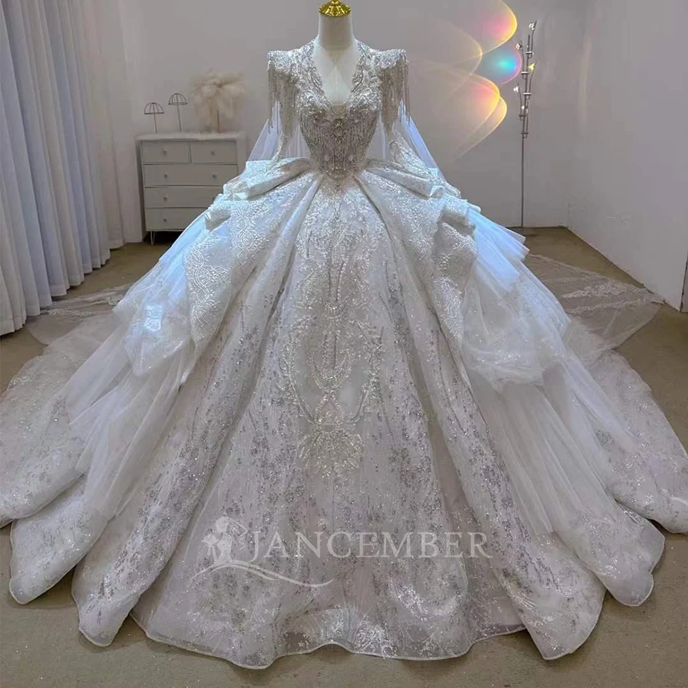 

Роскошные свадебные платья из органзы со шлейфом и бусинами, элегантное бальное платье с v-образным вырезом, свадебное платье, свадебное платье по индивидуальному заказу, Vestidos De Novia