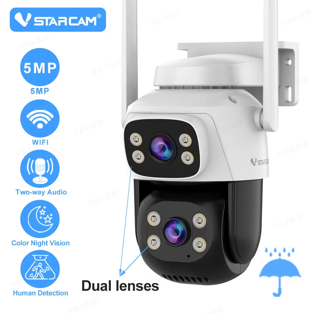 Vstarcam 5MP 5X Digital Zoom Dual Lens Wifi PTZ Camera Waterproof Night Vision Outdoor Wifi Surveillance Home Security Cameras