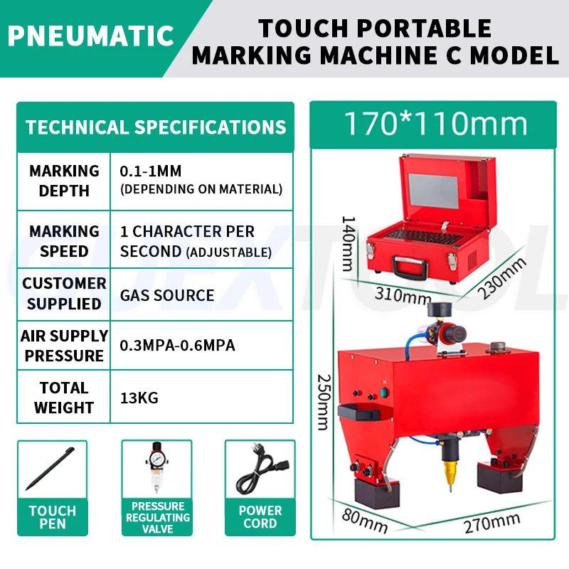 Macchina portatile per la marcatura del tocco del metallo dell'acciaio Macchina per l'incisione dello stampo della piastra dell'acciaio del tubo dell'acciaio Macchina elettrica/pneumatica per la codifica VIN/codice/tel