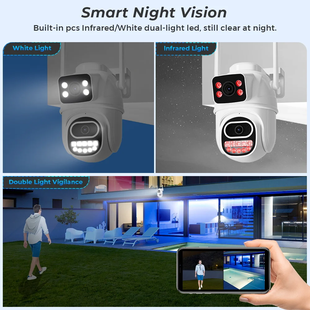 8MP 4K WIFI IP Camera Dual Lens PTZ Surveillance Camera Outdoor Waterproof Security Portection IR Color Night Vision Smart Home