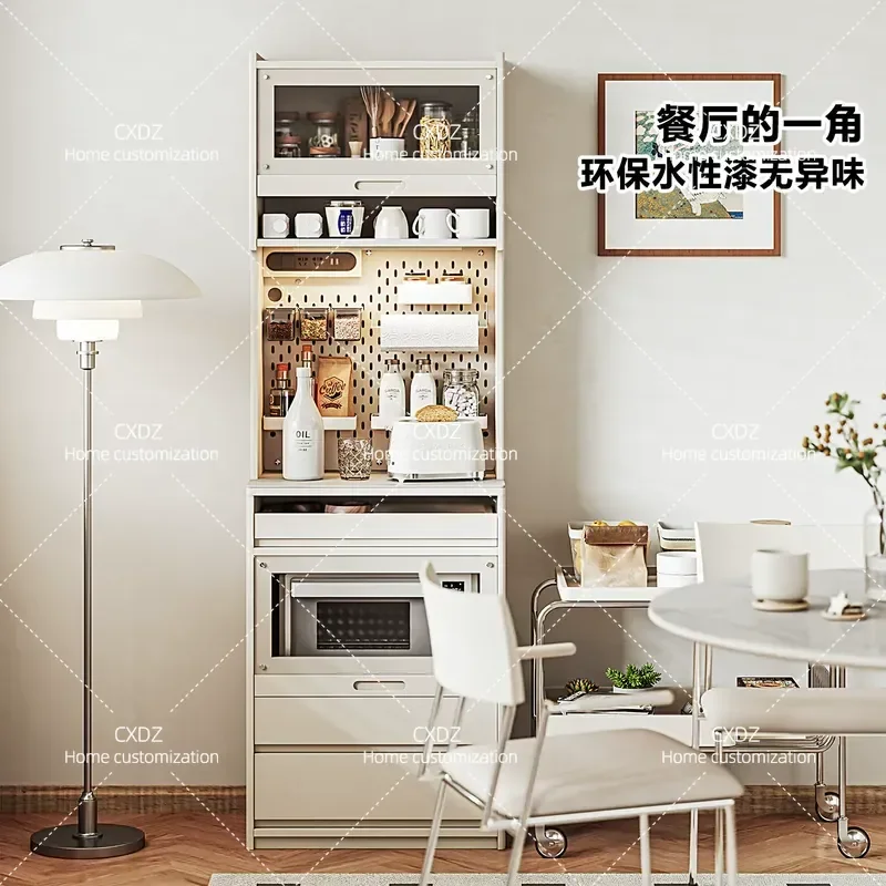 Cream Style Small Dining Side Cabinet 60cm Wide White Solid Wood Microwave Storage Rock Slab Wall Mounted Coffee Side Table