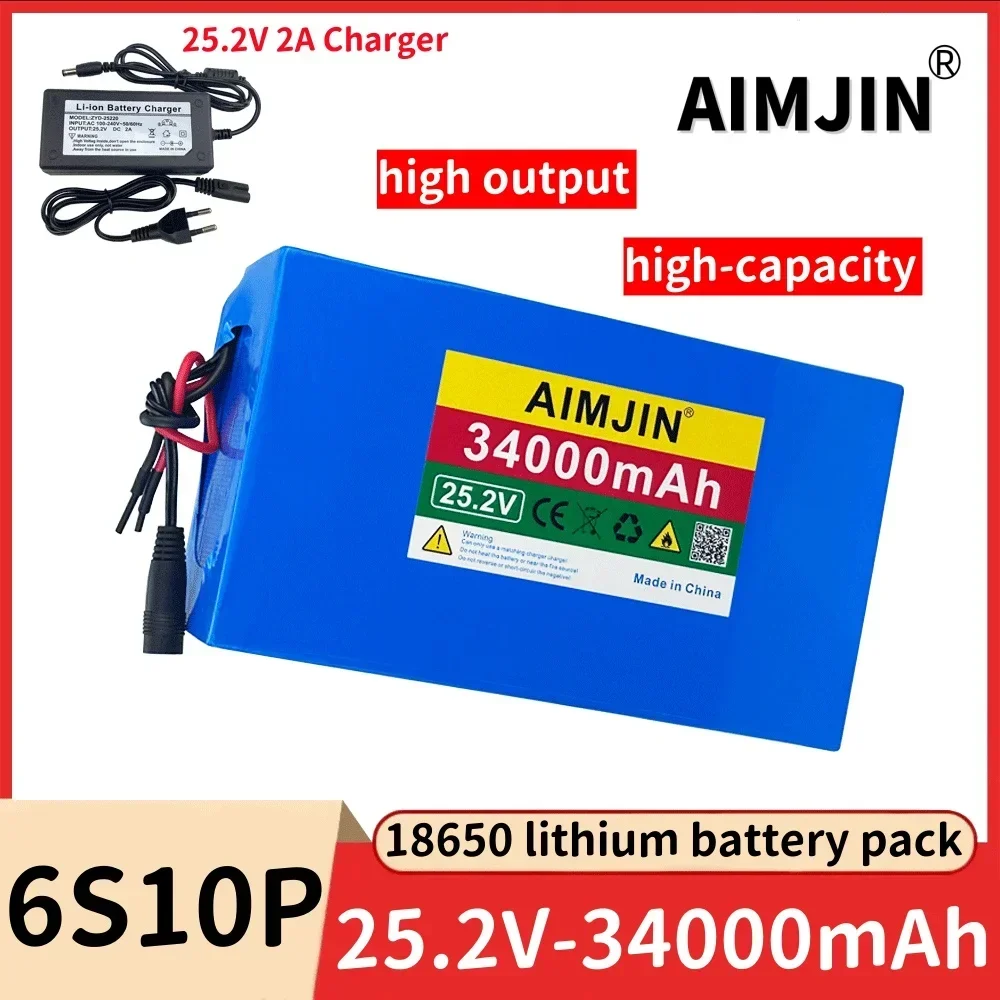 6S10P 25.2V 34000mAh 18650 Lithium Batterie Pack Protection Rechargeable battery + Chargeur