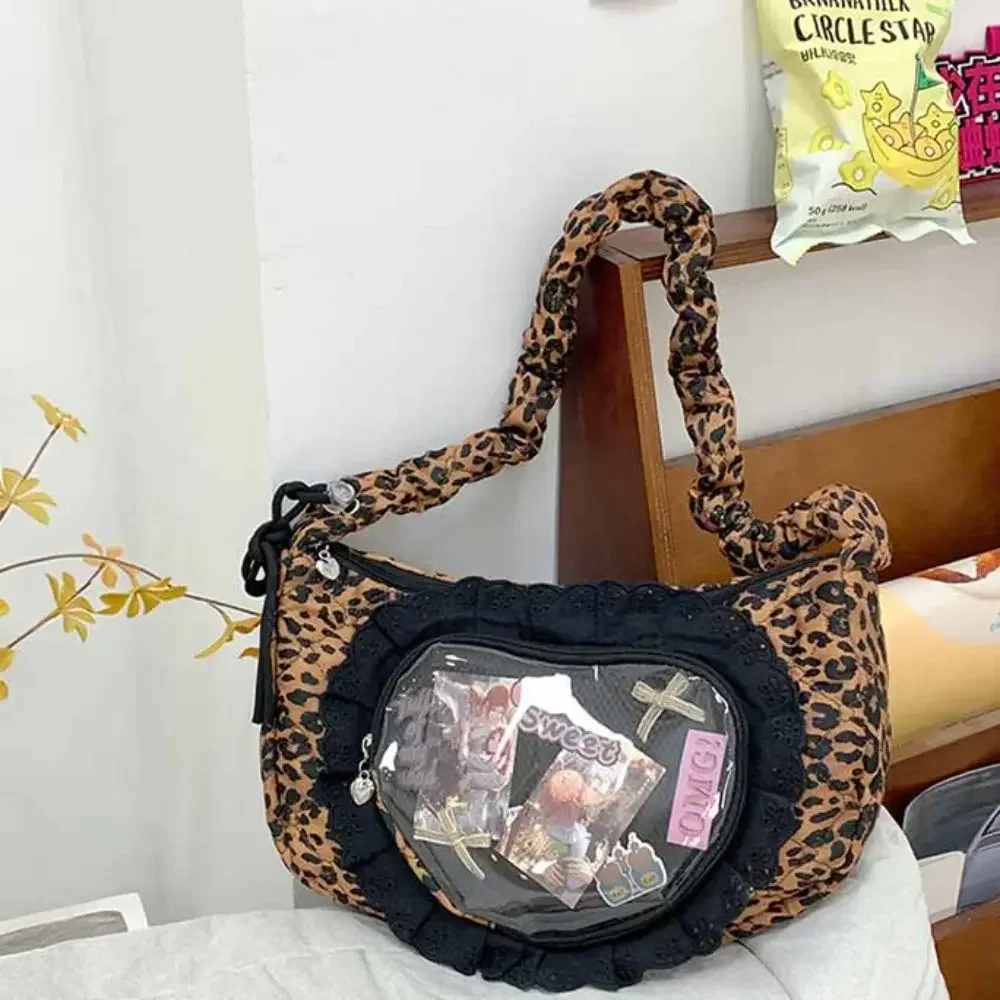 Zipper Bag Love Heart Lace Itabag Ox Cloth Preppy Style Space Cotton Transparent Bags Korean Style Y2k Shoulder Bag Outdoor