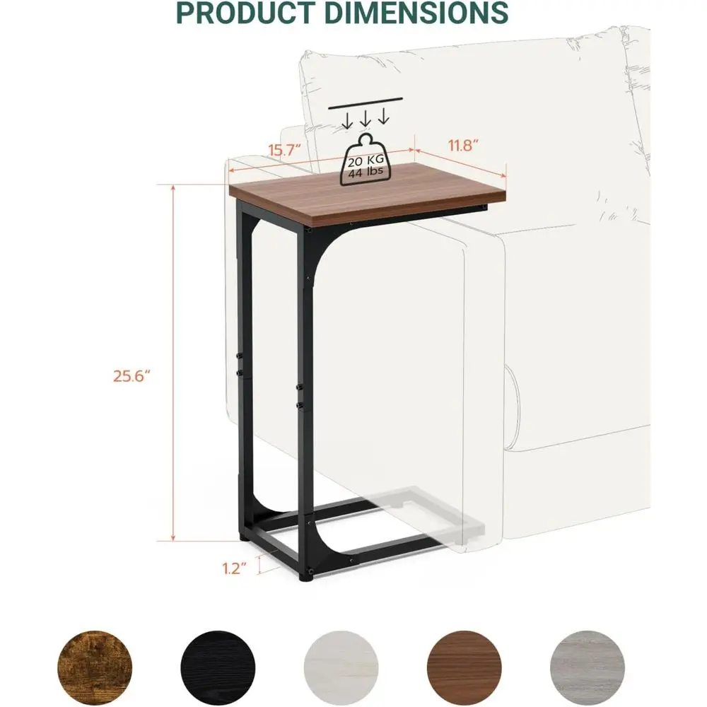 C-Shaped Side Table or Couch - Small Coffee Stand Sofa Tray Desk with Metal Frame and Waterproof Scratch-Resistant, End Accent o