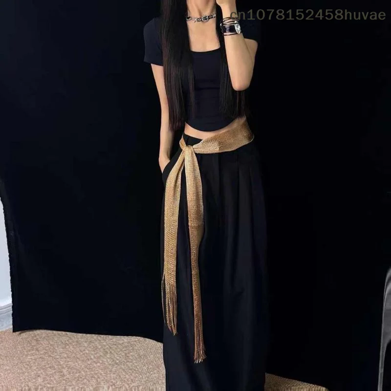 {MAX-66} Fringe Tassel Fabric Scarf Long Flowy Solid Color Waist Sash Cape Belt Oriental Fashion Elegant Vacation Accessory