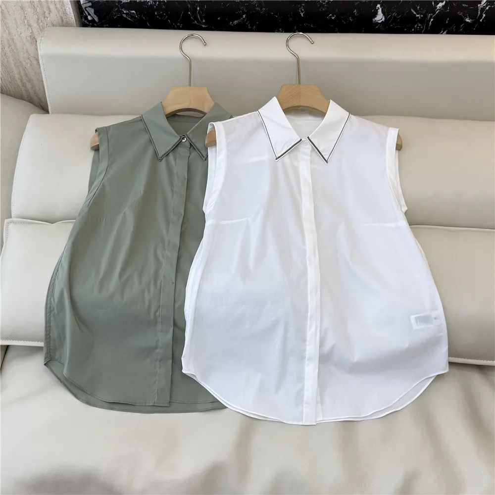 

Summer New Arrival:Ladies Beaded Chain Collared Sleeveless Shirt Top