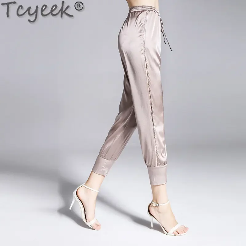 

Tcyeek Elegant Harem Pants 2023 Summer Sexy High Waist Trousers Casual 100%Mulberry Silk Pants Woman Clothes Pantalones De Mujer