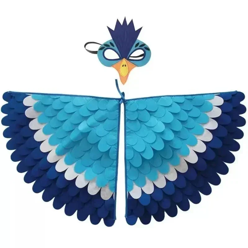 Kids Cosplay colorful Costume Stage Performance Owl Peacock Wings Bird Felt Cape with Mask for Girls Boys Halloween Party Cloak