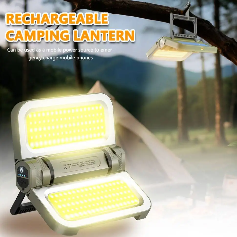 5000MAH Portable Solar Camping Lantern With Magnetic/Hook 2000LM Outdoor LED Rechargeable Powerful Emergency Folding Light