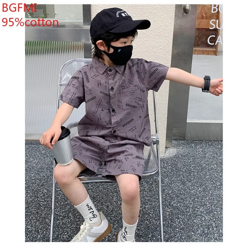 Korean Kid Clothes 2024 Summer Boy Grey Outfit Kid Suit Thin Short Sleeves Shirt +Shorts Children's Top and Bottom Clothes Set