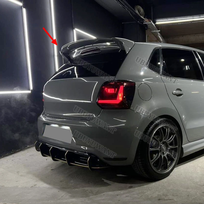 Aspec Style für Volkswagen Polo 2010-2018 Heckspoilerlippe ABS Schwarz Flügelspoiler Auto-Styling Original Werksausstattung Autozubehör