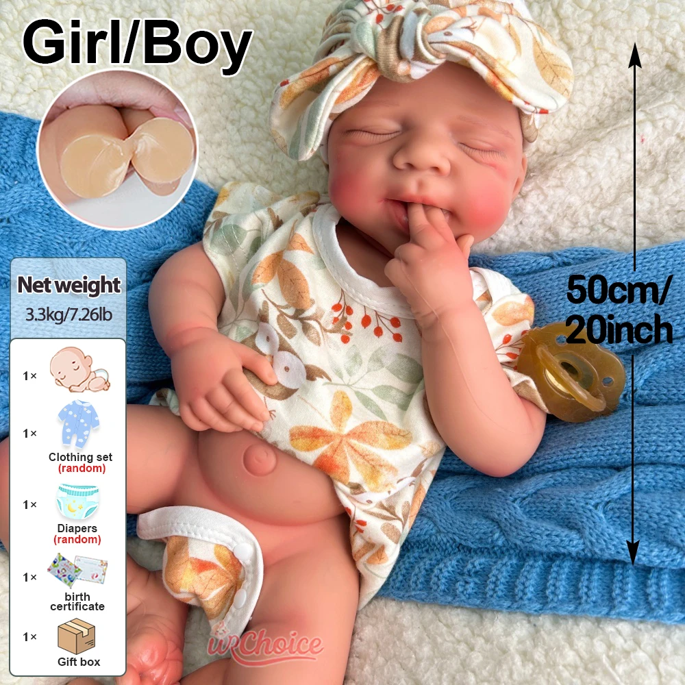 20インチの開口部が大きく、リアルなシリコン製のリボーンドール、女の子/男の子、手作り、血管が見える、柔らかいリボーンドール、認知症の方へのギフト