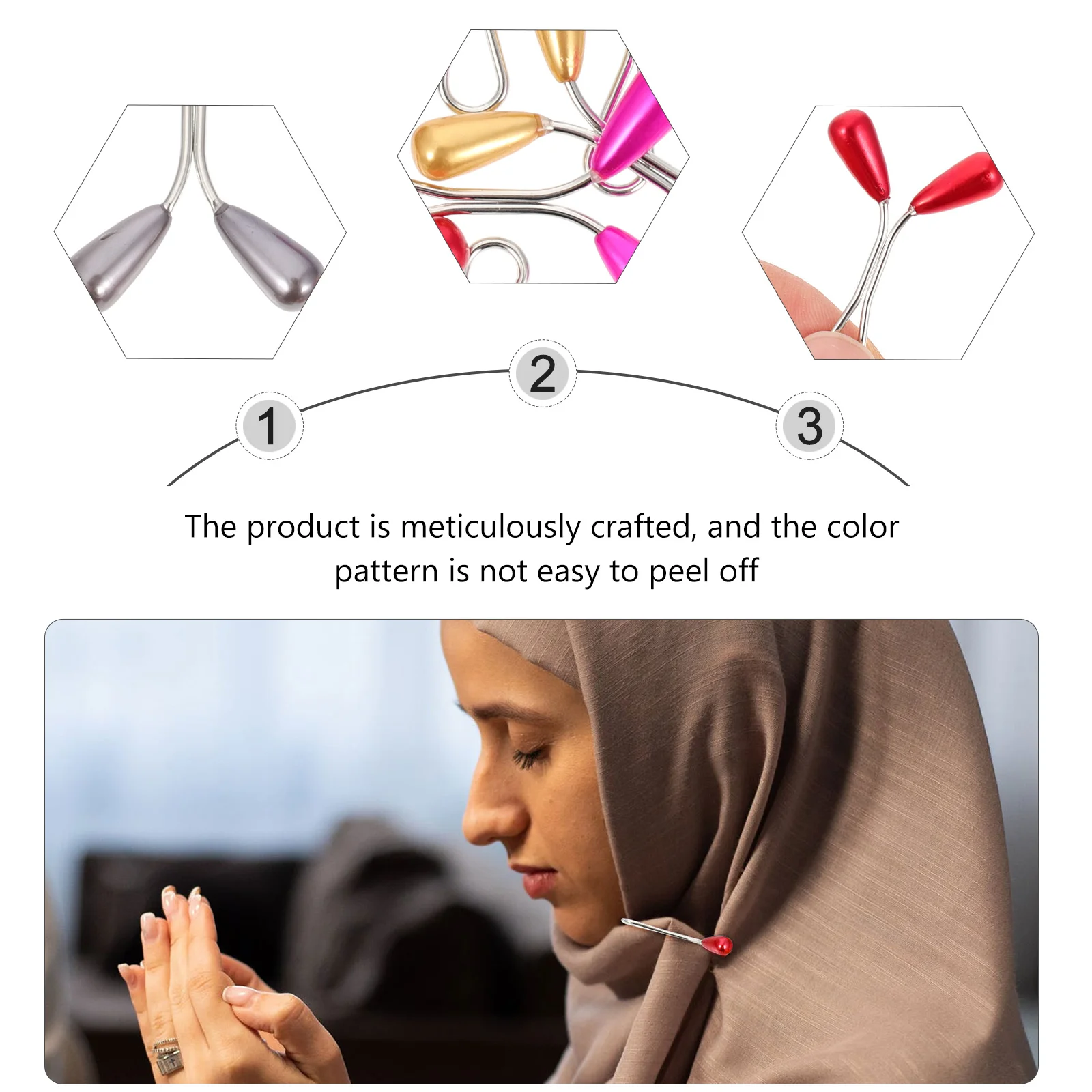 24 قطعة مقاطع الحجاب الإسلامي U-شكل اللؤلؤ وشاح بروش الحجاب دبابيس ثابتة أنيق حفل زفاف اكسسوارات مقاطع الحجاب مسلم #2