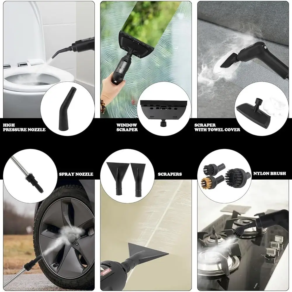 Portable Steam Cleaner 15s Heat-Up 3-Level Adjustable Handle High Pressure 1500W with 10 Accessories Deep Cleaning Home Car
