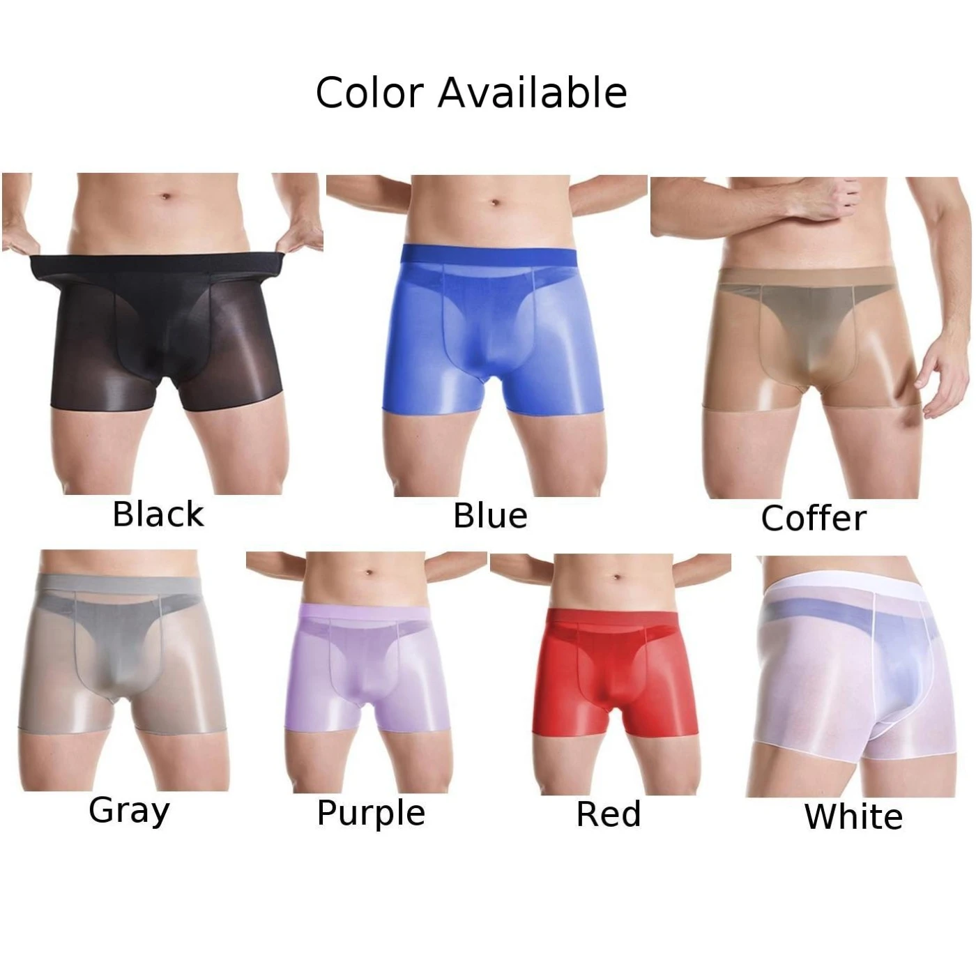 Boxer Briefs Men Underwear Daily Breathable Elastic High Glossy Lingerie Nylon Oil Shiny Panties Pouch See Through