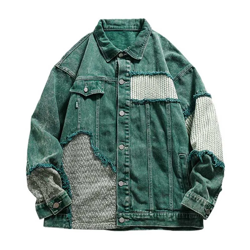 

Hip Hop Color Block Patchwork Denim Jackets Men Harakuju Washed Outwear Coats Streetwear Oversized