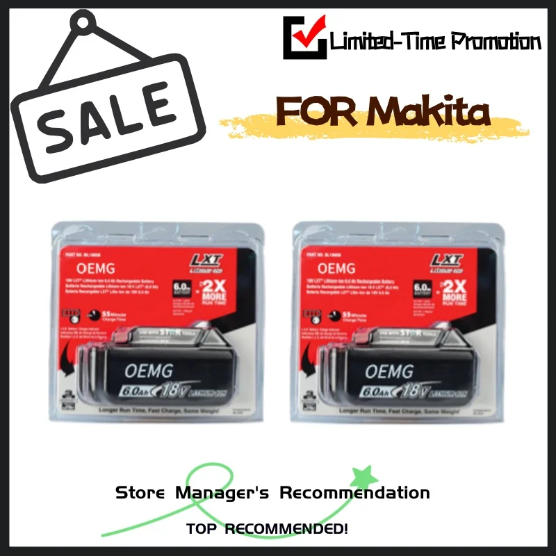

FOR Makita 18V 6.0Ah Battery: 18V 6.0Ah runtime for drilling, nailing. Fits FOR Makita home tools, makes renovations faster