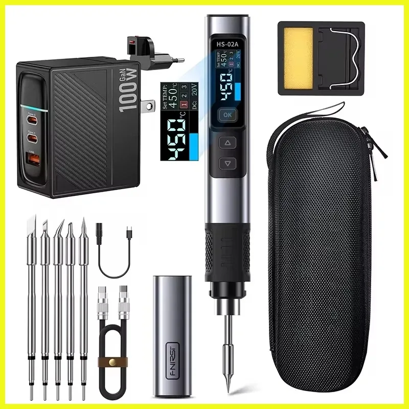 

HS-02 Smart Electric Soldering Iron PD 100W Adjustable Constant Temperature Fast Heat Portable Soldering Iron Station Kit