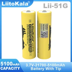 2PCS Liitokala Lii-51G 3.7V 5100mAh 21700 High-capacity Lithium Battery For Flashinglight+Tip (NO PCB)