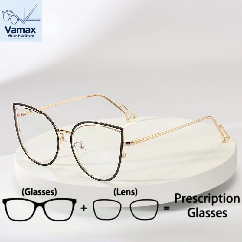 VAMAX Trendy Cat Eye Hollowed Out Frame Prescription Glasses Eyeglass Anti Blue Light Eyeglass Women