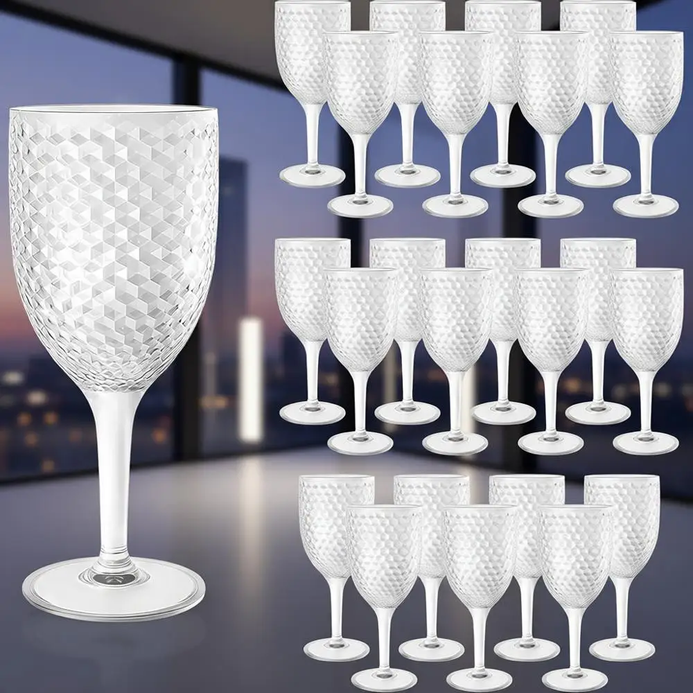 

Set of 24 Durable 13oz Plastic Wine Glasses, Shatterproof Acrylic Goblets for Events & Parties
