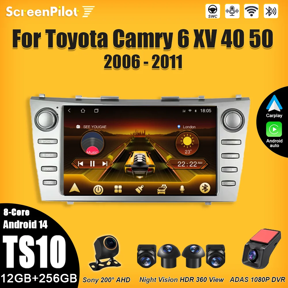 For Toyota Camry 6 XV 40 50 2006 2007 2008 - 2010 2011 Car Radio Multimedia Video Player  Carplay Touch Screen RDS 8 Core