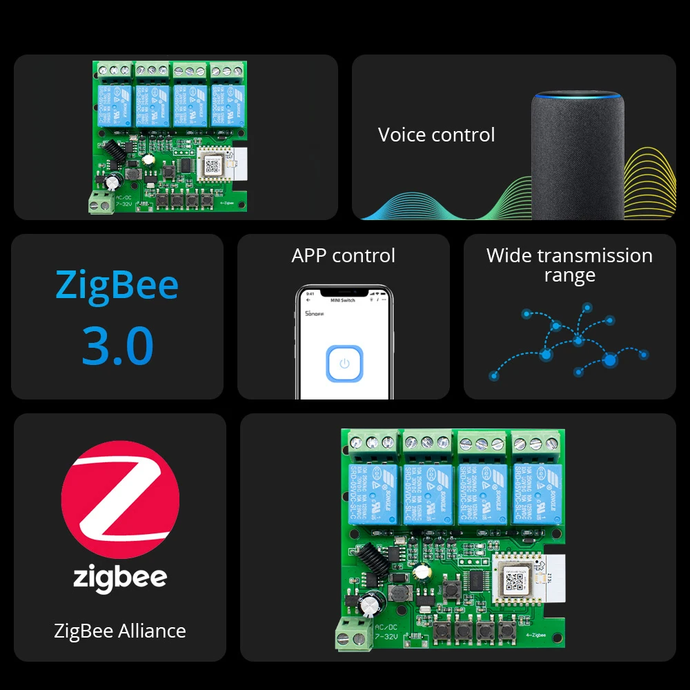 4CH Zigbee Smart Switch 220V Module APP Remote Control 12V 24V 85-250V RF Receiver 10A Smart Relay With Alexa Google Home