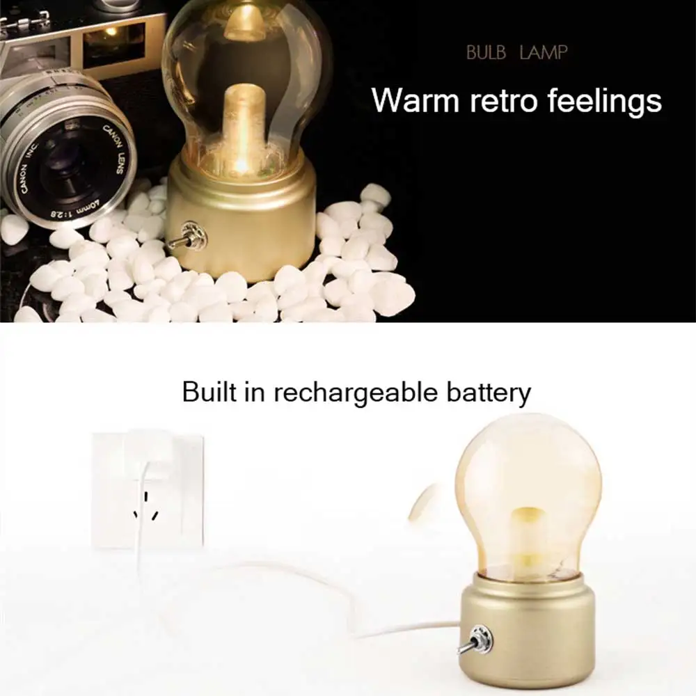 LED Bulb Classical Blowing Desk Lamp Decoration Retro USB Rechargeable Night Light Bedside Table LED Lamp for Bedroom Cabinet