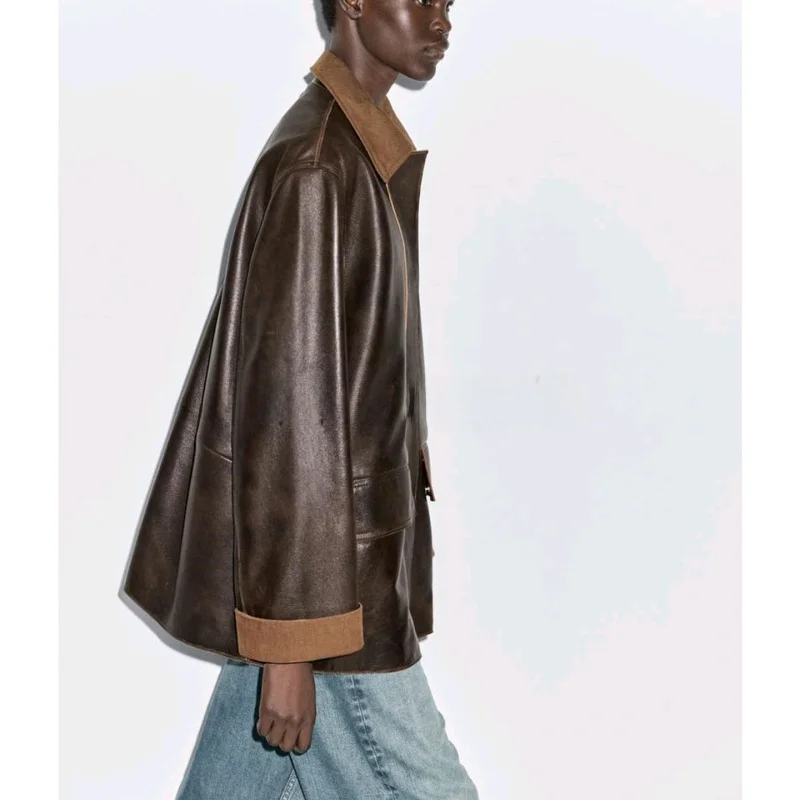 Retro Sle Damen Parka Mantel Kunstleder Cordkragen Barn Sle Oberbekleidung Atmungsaktive Polyesterfaser Langer Sve-Reißverschluss