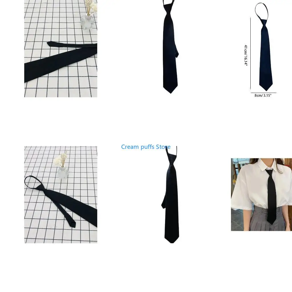 50LE Unisex Retro Color Silky Narrow Necktie Wedding Party Groom Preppy School Uniform Zipper Pre-Tied for Arrow