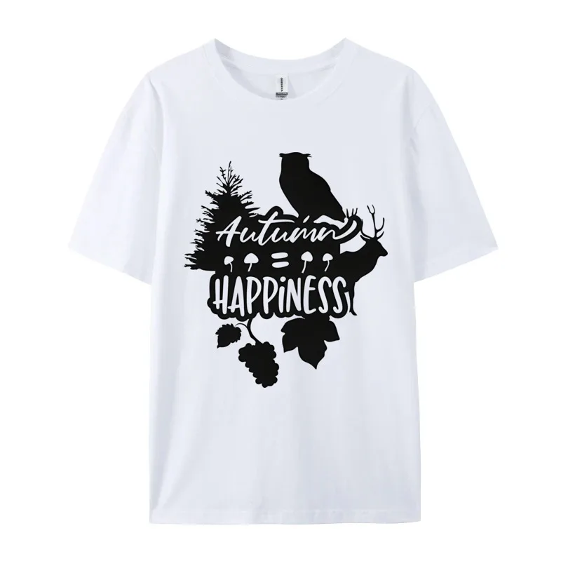 Autumn Happiness Black Top T-shirts Letter Bird Latest Tops & Tees Cotton Men Holiday Printed Clothes