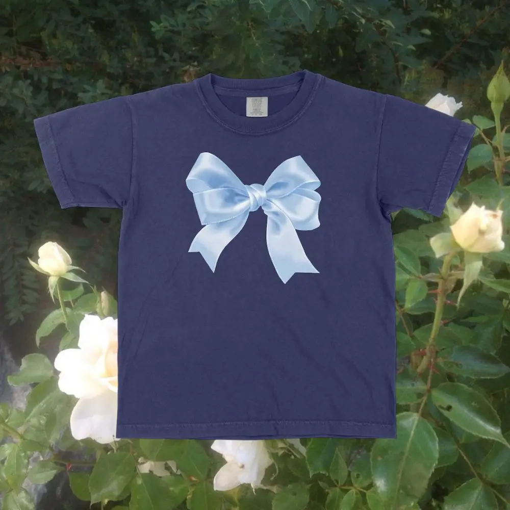 

Blue Ribbon Bow Tee Coquette Aesthetic T-shirt Pink Gifts for Her Dollette Dolly Cute y2k Trendy Graphic Tshirt Tops Clothes