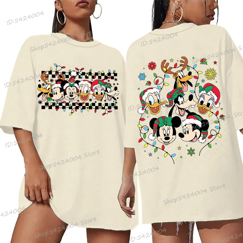 كارتون عيد الميلاد جوفي دونالد داك ميني ميكي بلوتو تي شيرت خمر النساء الرجال القطن المحملة