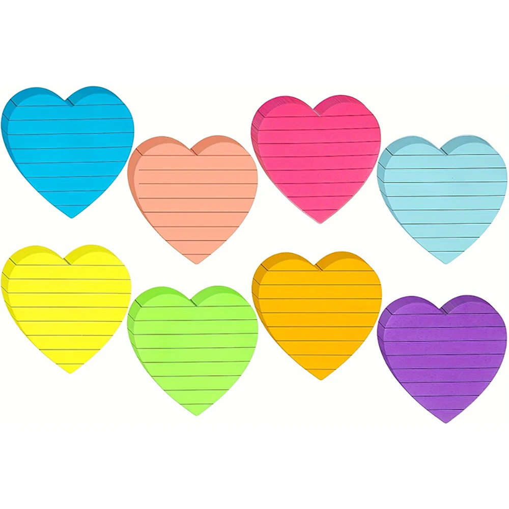 8 Colors Sticky Notes Notepad Office Bookmark Cute Heart Shaped Lines Sticky Notes Posted It Stickers Supplies Stationery