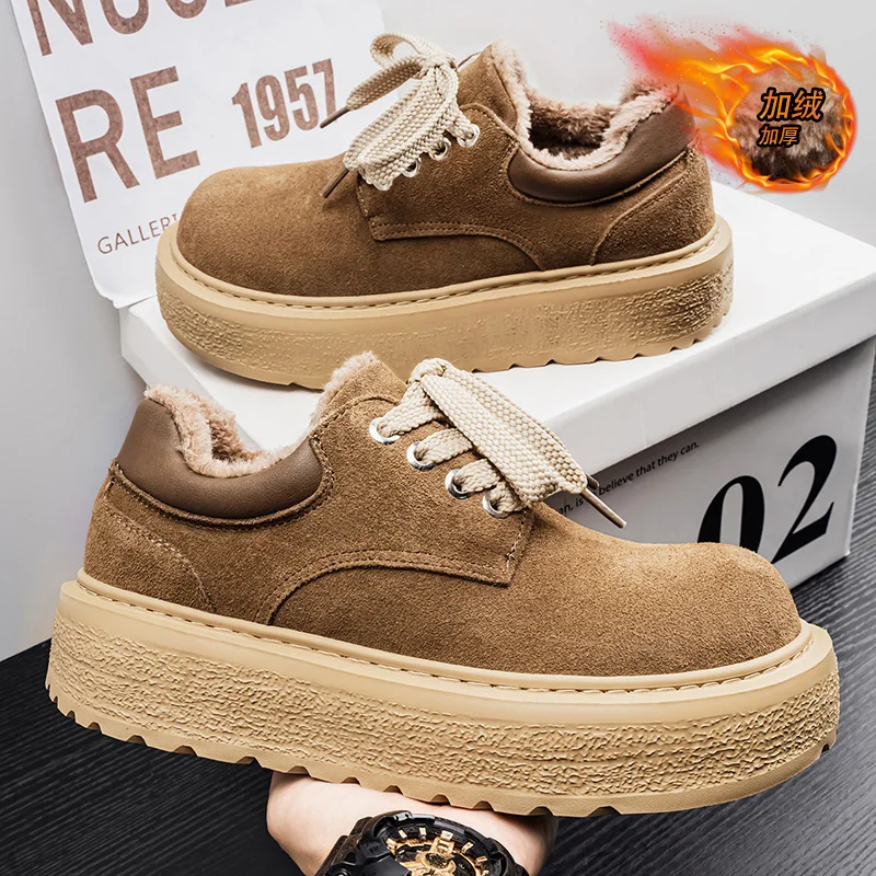 

Зимняя хлопковая обувь, мужская теплая кожаная обувь с широким носком, классическая повседневная обувь в стиле ретро, спортивная прогулочная обувь на толстой подошве