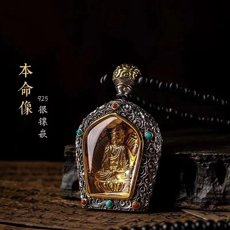 

925 Sterling Silver Inlaid Copper Plated 24K Gold Zodiac Amulet Buddha Pendant Good Lucky Men's Necklace Women's High-end Patron