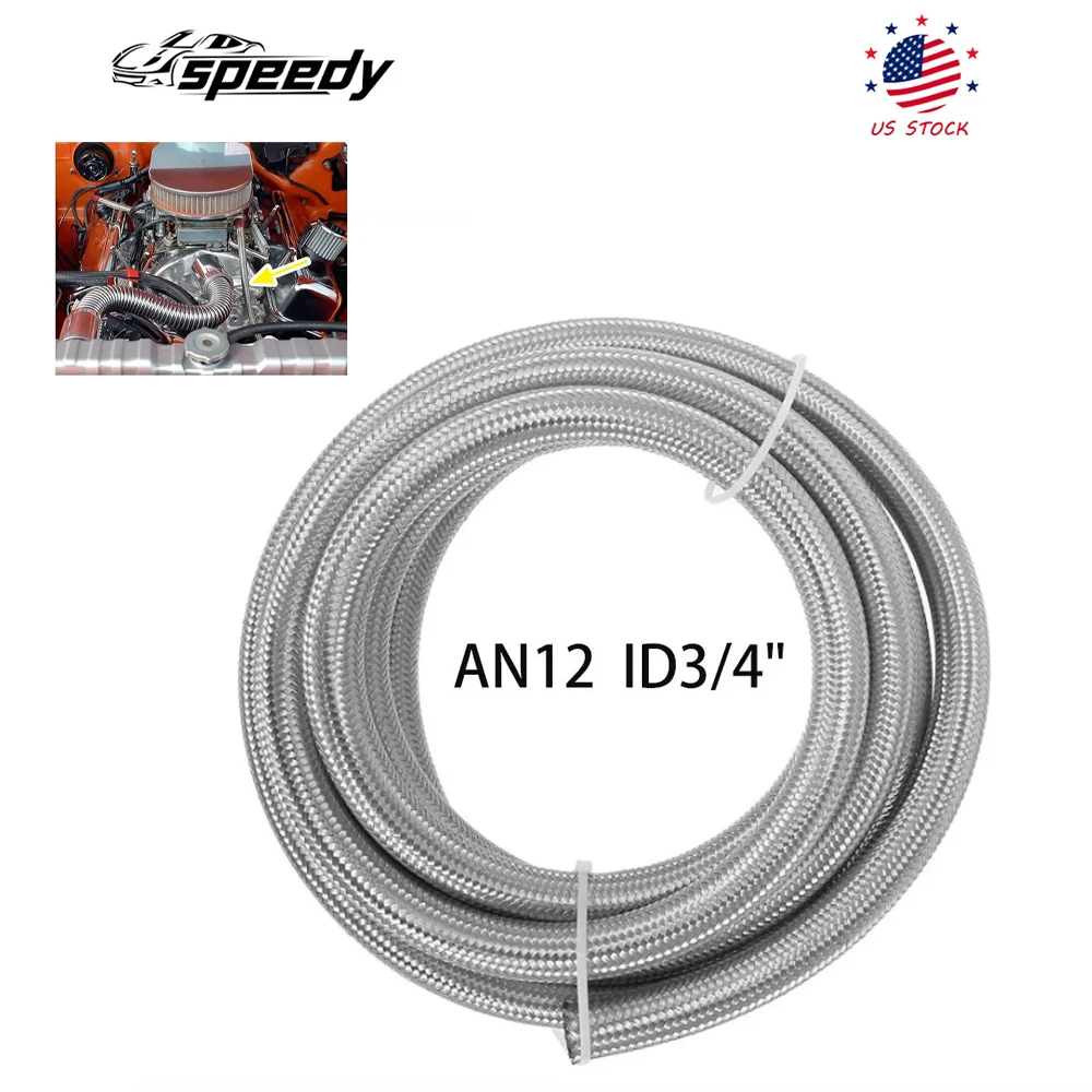 

AN12 Universal Fuel Hose AN12 3/4" Nylon & Stainless Steel Braided CPE Oil Fuel Gas Line Sliver